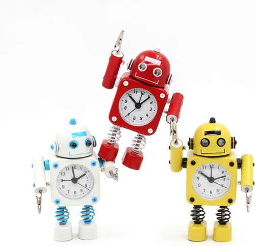 Miniatura 7 de Betus Reloj Despertador Robot Sin Tictac de Metal Inoxidable - Reloj Despertador con Luces Intermitentes en los Ojos y Clip de Mano (Rojo Rubí)