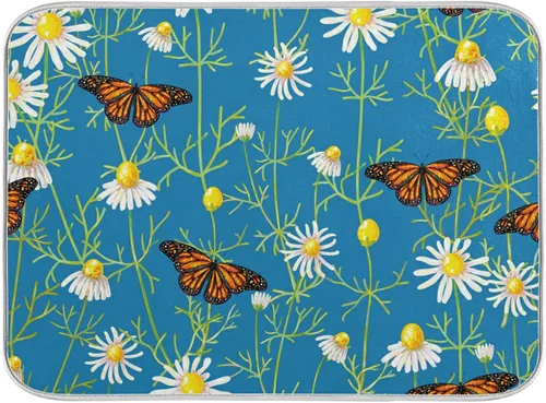 Miniatura 35 de Tapete de secado de platos de primavera naranja con flor de amapola para encimera de cocina, tapete escurridor absorbente de microfibra, tapete