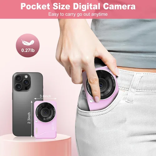Miniatura 3 de Cámara digital, 4K 64MP, 18X Zoom, cámara de punto y disparo digital con tarjeta TF de 64GB y 2 baterías, cámara pequeña recargable portátil