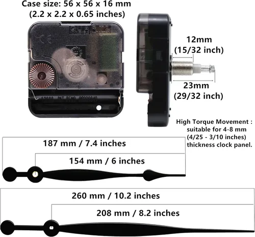 Miniatura 2 de TIKROUND Mecanismos de movimiento de reloj de pared de cuarzo DIY con pilas de repuesto, piezas de reparación con 260 mm/ 10.2 pulgadas de largo