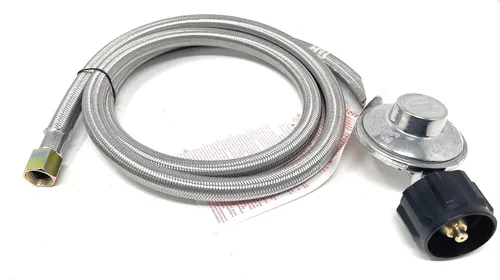 QCC-3/8 Regulador universal de propano de baja presión QCC1 con manguera trenzada de acero inoxidable [949-033] para la mayoría de parrillas de gas