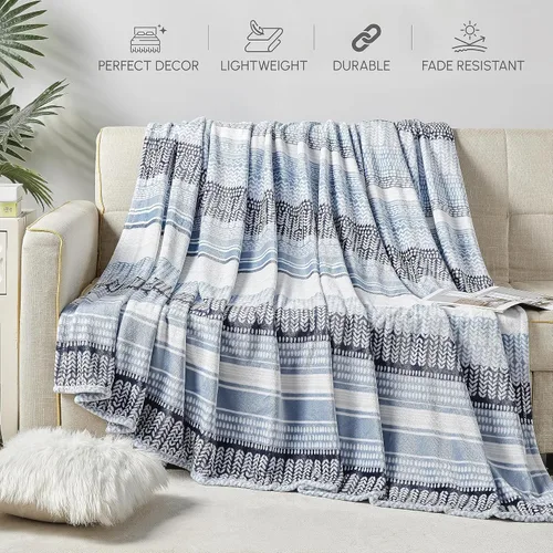 Miniatura 6 de Elegant Comfort Manta de Cama de Vellón de Franela con Estampado Ultra Suave, Colcha Cubrecama Ligera Acogedora y Suave, Manta Decorativa para Todas