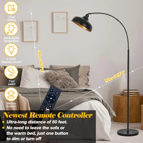 Miniatura 6 de Lámparas de pie de arco con control remoto – Lámpara de pie regulable de 70 pulgadas, lámpara alta negra con pantalla de metal colgante ajustable