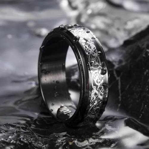 Miniatura 85 de King Will Anillo giratorio de acero inoxidable 316L para hombres y mujeres, 0.315 in de dragón/nudo celta, anillo para ansiedad para aliviar