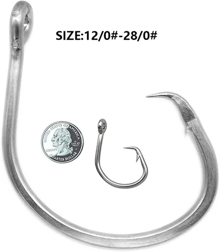Miniatura 4 de Gancho de pesca gigante 6/0-28/0 Ganchos circulares forjados en línea Tiburón y pez espada y atún gancho de acero inoxidable Gancho de caza grande