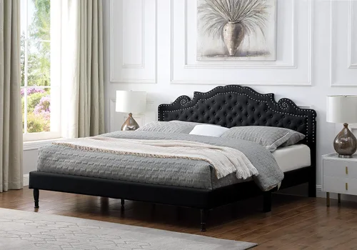 Miniatura 3 de Base de cama de plataforma tapizada tamaño Queen con cabecero ajustable de 47 pulgadas de alto, cama de lino copetuda con botones, soporte de Beige