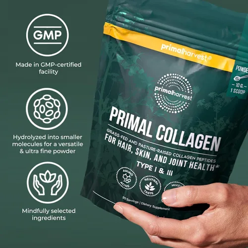 Miniatura 6 de Primal Harvest Polvo de Colágeno para Mujeres u Hombres Primal Harvest Péptidos de Colágeno en Polvo Tipo I y III, 10 Oz Polvo de Proteína