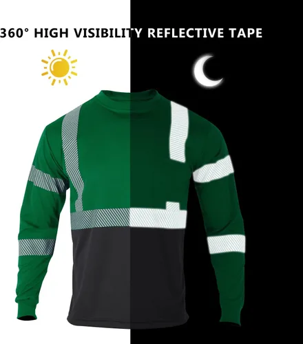 Miniatura 5 de FONIRRA Paquete de 2 camisetas de seguridad de alta visibilidad para hombre, reflectantes, clase 2, ANSI Hi Vis, camisa de trabajo de manga larga