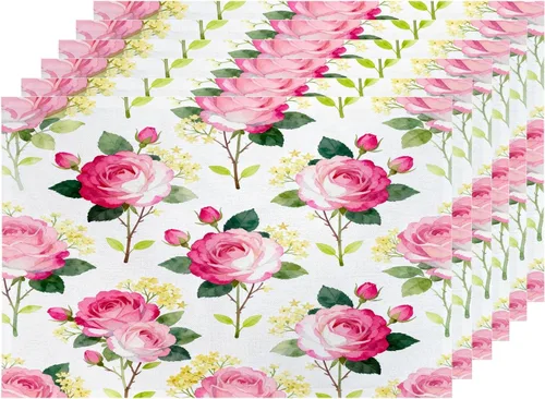 Miniatura 11 de Shrahala Hermosos manteles individuales de flores de rosas, hermosas flores, elegantes manteles de lino de arpillera lavable, aislamiento térmico