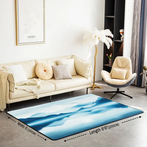 Miniatura 2 de Feelyou Alfombra retro de 5 x 7 pies con temática asiática para niños, adolescentes y adultos, estilo de pintura china con acuarela, alfombra Cian