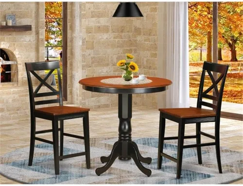 Miniatura 2 de East West Furniture JAQU3-BLK-W - Juego de mesa de comedor de 3 piezas de altura para mostrador de cocina contiene una mesa redonda de madera