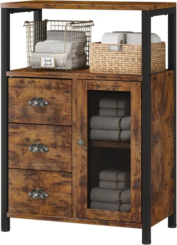 Homeiju Gabinete de almacenamiento de piso de baño con 3 cajones extraíbles y 1 puerta, gabinete de almacenamiento industrial para cocina, sala de