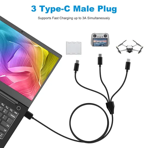 Miniatura 4 de Alitutumao Cable de carga USB tipo C 3 en 1 compatible con DJI Mini 3 Pro, Mini 4 Pro, Mavic 3, Air 2S, Avata Drone DJI FPV Control remoto