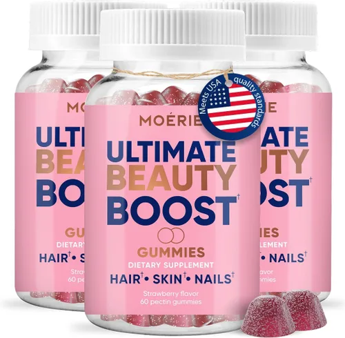 Miniatura 8 de Moerie Gomitas para el cabello, piel y uñas, para mujeres y hombres, biotina para pérdida de cabello, vitaminas gomosas y suplementos dietéticos