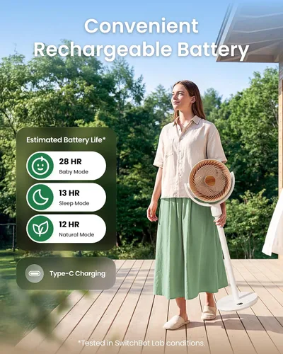 Miniatura 3 de SwitchBot Ventilador de pedestal inteligente, ventilador oscilante recargable para dormitorio, con cable e inalámbrico, ventilador de piso