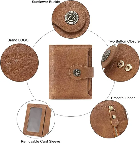 Miniatura 5 de CLUCI Billeteras pequeñas para mujer, con bloqueo RFID, de cuero, triple, compactas, con ventana de identificación, monedero con cremallera