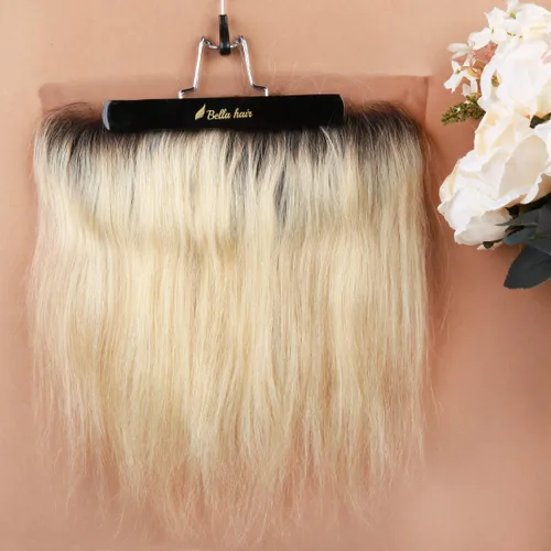 Miniatura 6 de Bella Hair Ombre 1b/613 Encaje frontal con raíces oscuras, 13x4 de oreja a oreja frontal cabello humano virgen liso liso 12 pulgadas