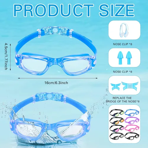 Miniatura 2 de Fabbay 8 gafas de natación sin fugas para niños y adultos, protección UV, gafas de natación impermeables con clip para la nariz