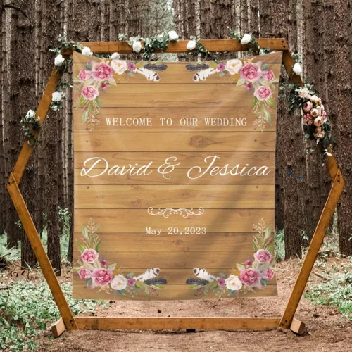 Miniatura 12 de Telón de fondo de boda personalizado, tapiz de felicitaciones de flores coloridas personalizado con nombres y fecha, pancarta de boda personalizada
