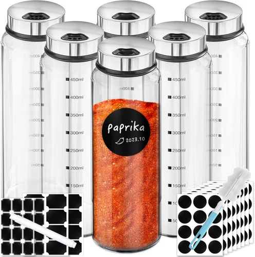 Miniatura 14 de Segarty Tarros de especias con tapas cocteleras, paquete de 6 botellas de vidrio de 4 onzas con tapa de acero inoxidable, recipientes de vidrio