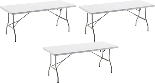 Miniatura 27 de BTEXPERT Juego de 2, mesa plegable de utilidad de 4 pies, ligera, altura ajustable, portátil, con asa de transporte, para interiores y exteriores