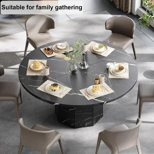 Miniatura 5 de HSH Mesa de comedor redonda para 4-6 personas, mesa de cocina de mármol sintético negro de 47", mesa de comedor moderna de madera para sala de estar