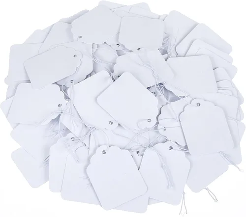 Miniatura 8 de 200 etiquetas de precio negras, etiquetas de regalo con cuerda elástica, etiqueta de precio de joyería escribible de papel kraft para ropa, joyería