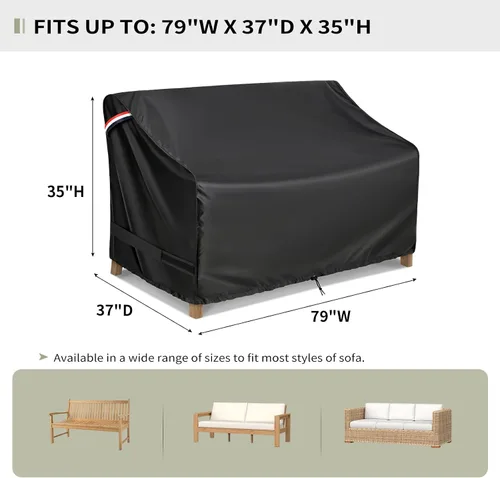 Miniatura 2 de KylinLucky Funda para sofá de patio al aire libre de 79 x 37 x 35 pulgadas, 78 x 36 pulgadas, 77 x 35 pulgadas, impermeable, resistente a la Negro