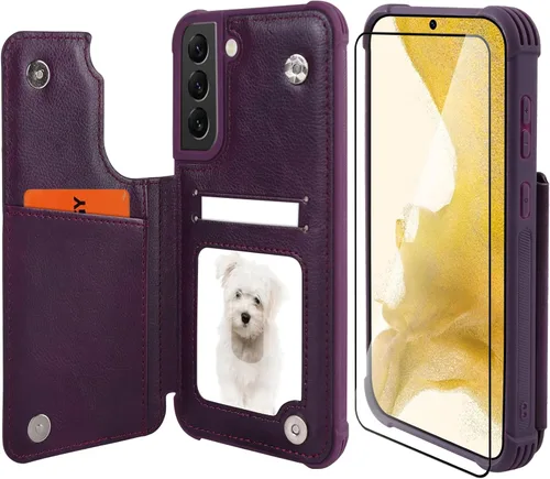 Miniatura 19 de VANAVAGY Funda tipo cartera compatible con Galaxy S22 con soporte para tarjetas de bloqueo RFID, piel sintética, cierre magnético, función atril