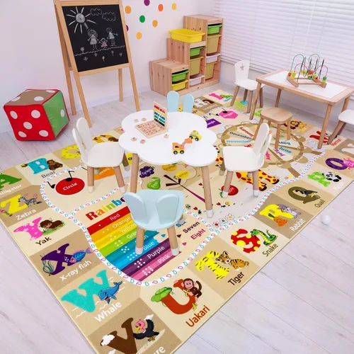 Miniatura 6 de Alfombras infantiles lavables para sala de juegos, alfombras de aprendizaje educativas y divertidas con formas de animales del alfabeto ABC