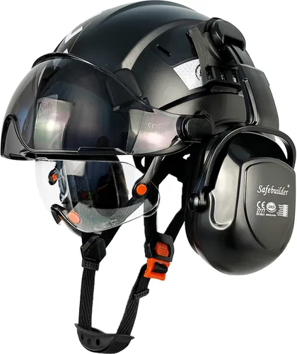Miniatura 9 de Casco de Seguridad SAFEBUILDER con Gafas de Protección y Orejeras de Fibra de Carbono ABS para Trabajo en Altura, Cascos Duros para Protección