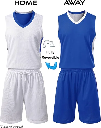 Miniatura 5 de Paquete de 10 camisetas de baloncesto atléticas reversibles de malla para niños y jóvenes, uniformes de equipo en blanco para deportes Scrimmage a