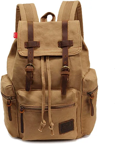 Miniatura 11 de AUGUR Mochila vintage de lona de alta capacidad, para escuela, universidad, senderismo, viajes, laptop de 12-17 pulgadas, Verde militar, Mediana