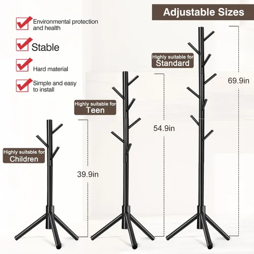 Miniatura 6 de WANGMUXIA Perchero, Perchero Independiente con 8 Ganchos y 3 Percheros de Árbol de Tamaño Ajustable para Dormitorio, Pasillo, Entrada, Oficina