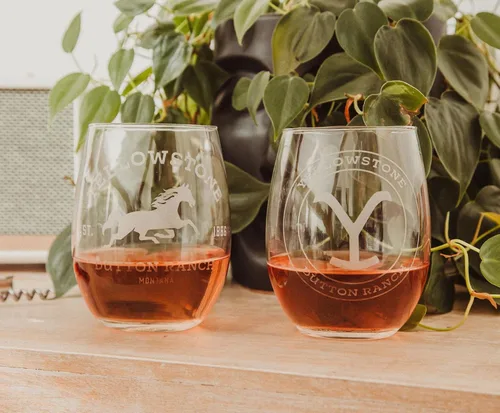 Miniatura 4 de Toynk Yellowstone Dutton Ranch - Copas de vino sin tallo, juego de 2 vasos de 20 onzas para mimosas, cócteles