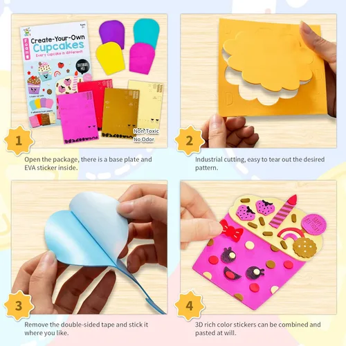 Miniatura 2 de VKPI Kit de regalo de 4 piezas de espuma EVA, creativo para hacer tus propios cupcakes, proyectos de manualidades de papel de espuma de dibujos