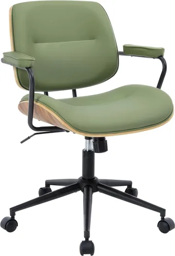 Miniatura 8 de BV Mid Century Modern Juego de 1 Silla de Oficina, Silla de Escritorio Giratoria Rodante con Reposabrazos y Respaldo de Nogal, Silla de Escritorio