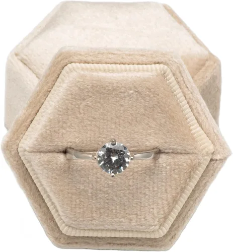 Miniatura 2 de Equal - Caja hexagonal de terciopelo para compromiso, propuesta de boda, caja de regalo de joyería, caja de embalaje de joyería (beige)