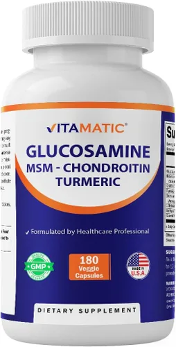 Vitamatic Glucosamina Condroitina MSM 180 cápsulas vegetarianas – Suplemento para el apoyo articular para mujeres y hombres – Sin mariscos, sin OGM