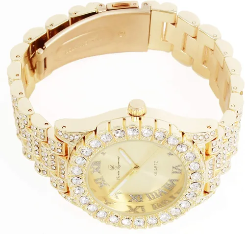 Miniatura 4 de Reloj de mujer con bisel grande de rocas, esfera de color con números romanos, totalmente cubierto en cristales - ST10327LA