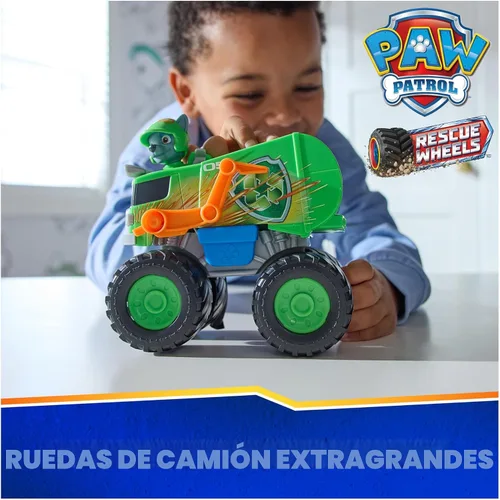 Miniatura 2 de PAW Patrol: Camión de reciclaje de Rescue Wheels de Rocky, camión de juguete con lanzador de proyectiles y figura de acción coleccionable, juguetes