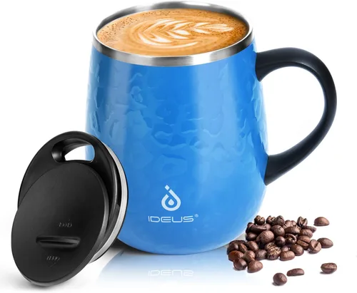 Miniatura 16 de Ideus Taza de café aislada de 16 onzas con asa y tapa, taza de café térmica al vacío de acero inoxidable de doble pared, taza de café de viaje