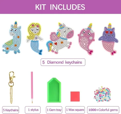 Miniatura 2 de Artes y manualidades para niños de 8 a 12 años – Haz tus propios llaveros GEM – Kit de pintura de diamantes 5D por números, para niñas de 3 a 5 4 a