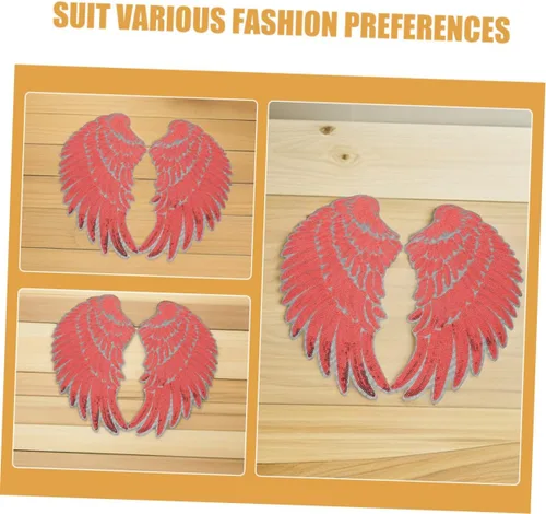 Miniatura 3 de Red Embroidered Sequin Angel Wings Patches 2 Pairs Iron-on Adhesive Backing Appliques for Clothing Backpacks Jackets DIY Craft Party Decorations