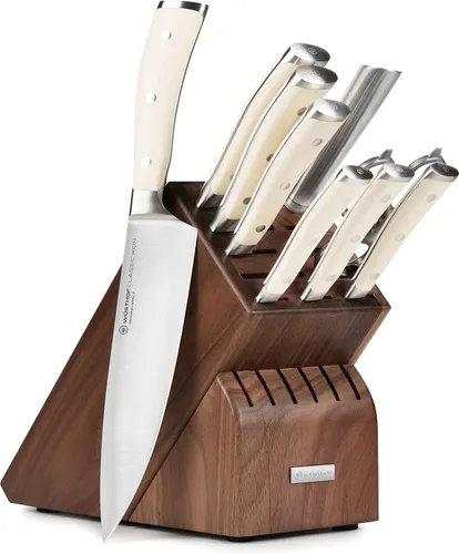 Wusthof Classic Ikon Creme - Juego de cuchillos de 10 piezas con bloque de nogal