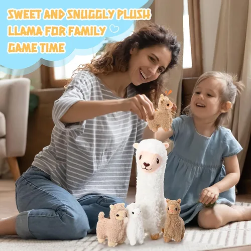 Miniatura 6 de Jenaai Muñeco de peluche de llama con 4 llamas de bebé, lindo juego de peluche de alpaca, muñecas de almohada Kawaii suaves para niños y niñas