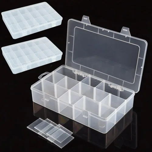 Miniatura 7 de Caja de almacenamiento organizadora de hilo de coser de 15 rejillas grandes, con divisores ajustables, soporte de plástico transparente