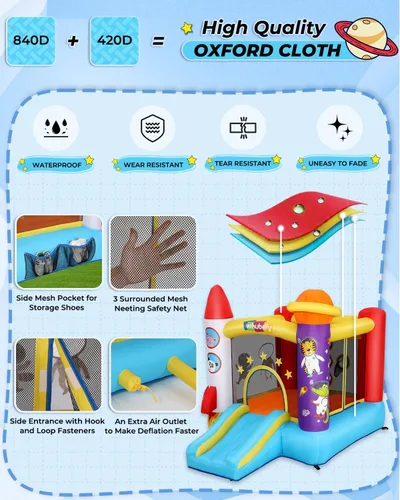 Miniatura 5 de Whubefy Casa inflable con tobogán para niños, diversión familiar en interiores y exteriores con área de salto, juego de pelota de lanzamiento