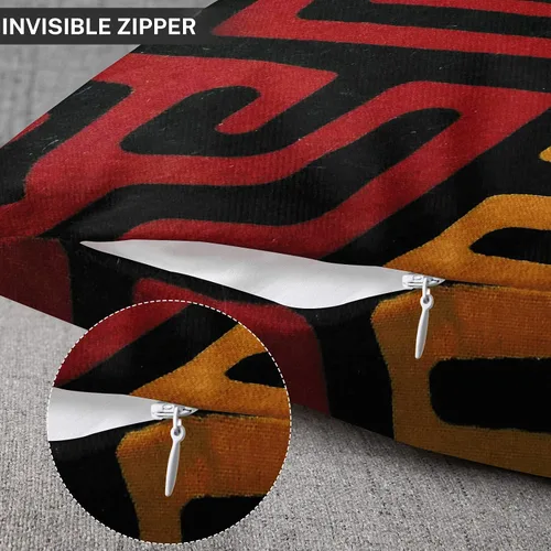 Miniatura 5 de ArtSocket Juego de 4 fundas de almohada naranja tribal Kuba inspiradas en la tierra, colores geométricos, étnicos, negro, marrón, barro, africano
