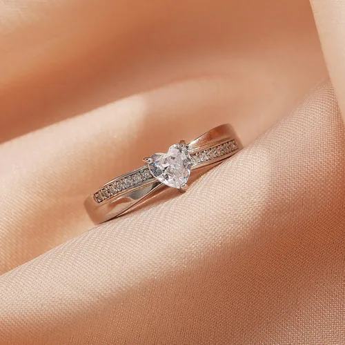 Miniatura 4 de AVECON Anillo de compromiso de plata de ley 925 con forma de corazón para ella, anillo solitario de compromiso de boda, eternidad, aniversario